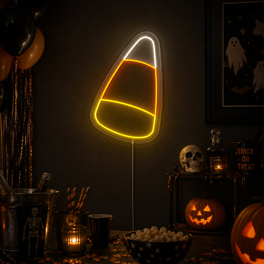 Candy Corn - ledde neonskyltar för Halloween tillverkade i London