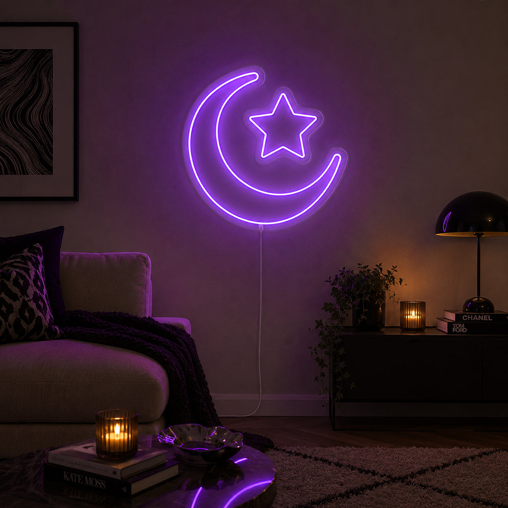 Halvmåne og stjerne førte neonskilt - planet neon lavet i London neonskilte