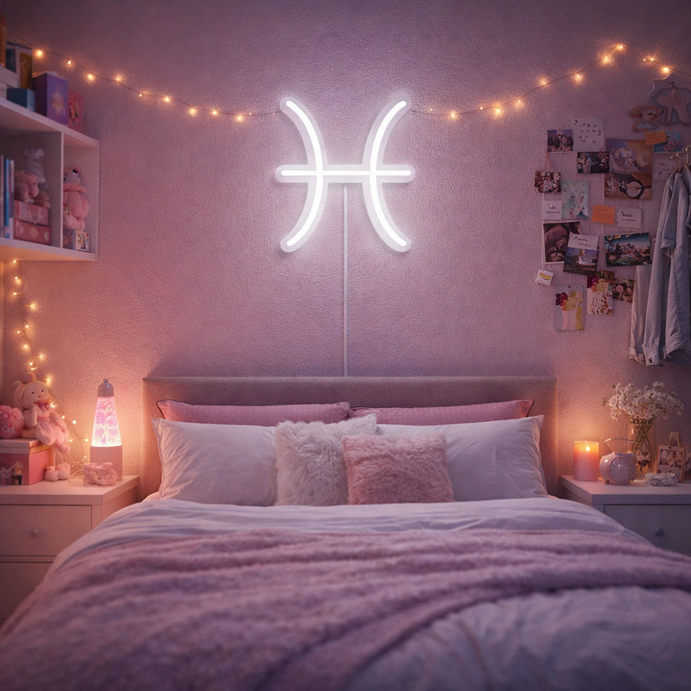 Signo de neón liderado por Piscis - Hecho en Londres Zodiac Neon Signs