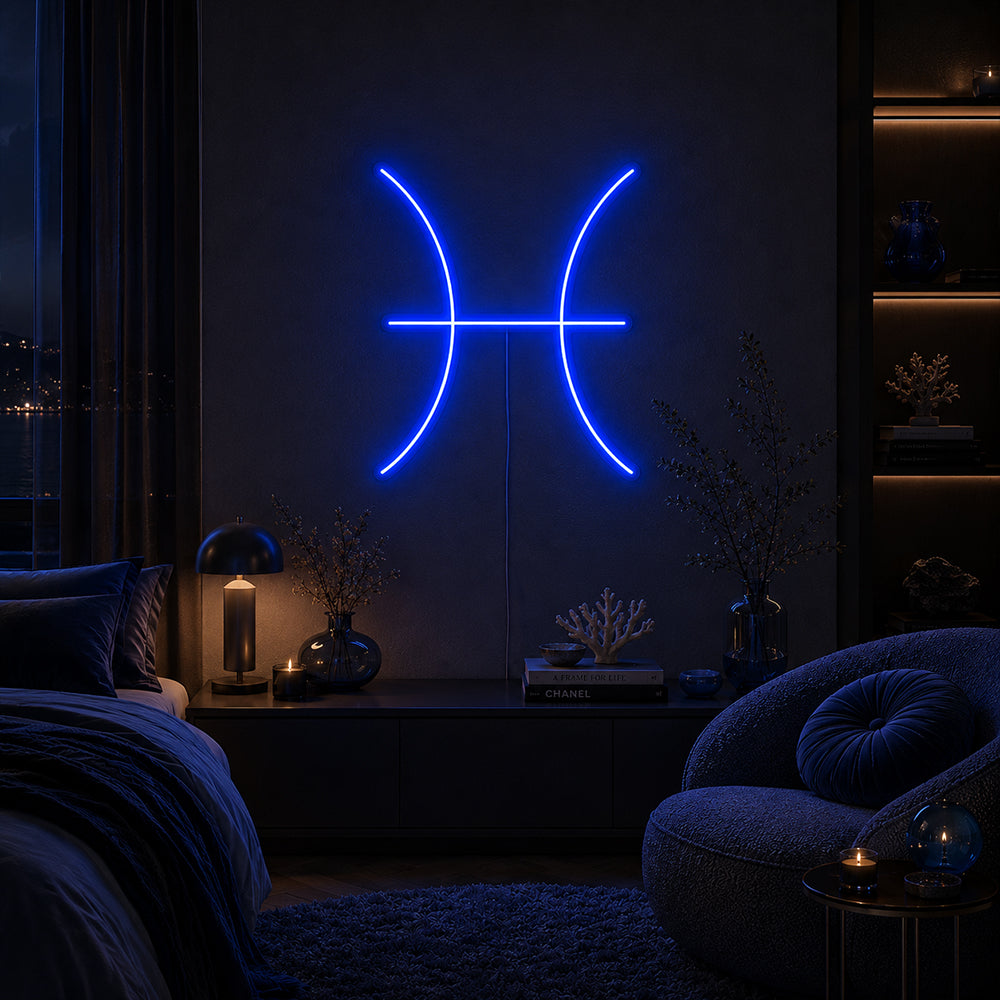 Signo de neón liderado por Piscis - Hecho en Londres Zodiac Neon Signs