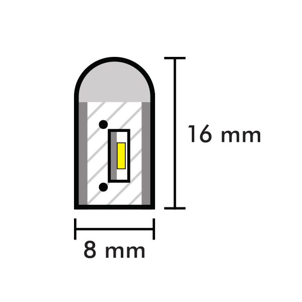 8 x 16 mm dimensioner af lysbånd