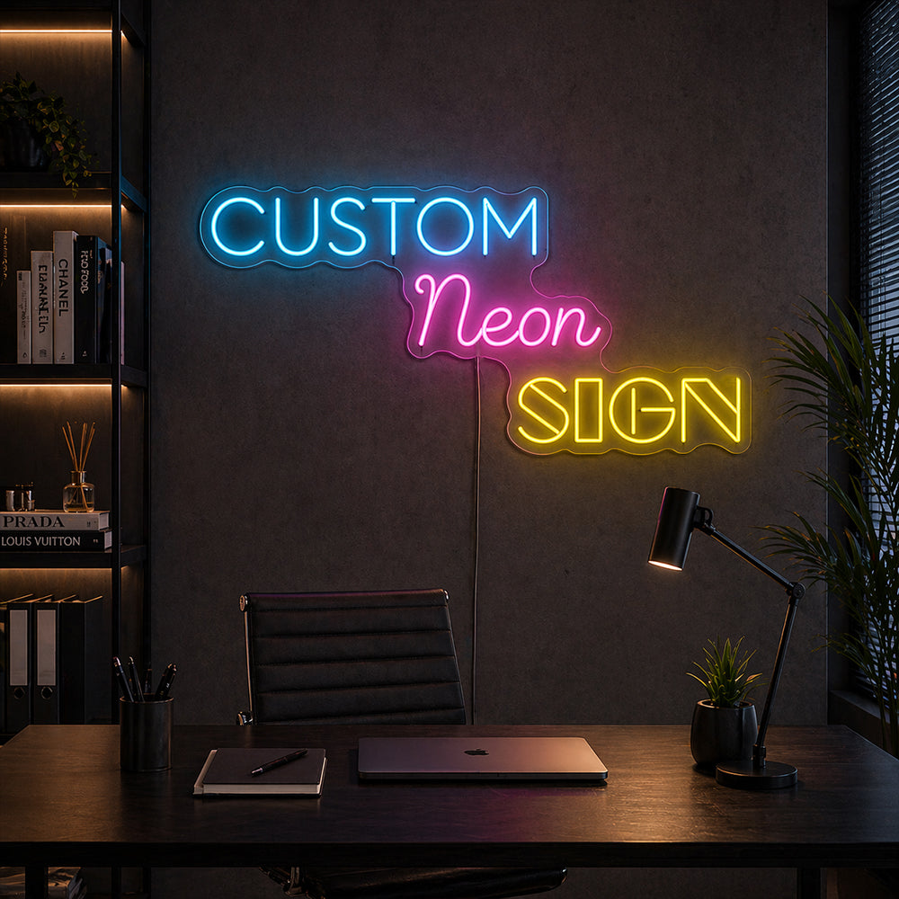 Brugerdefineret neonskilt med 3 personaliserede linjer - lavet i London - Online redaktør - LED Neon Light