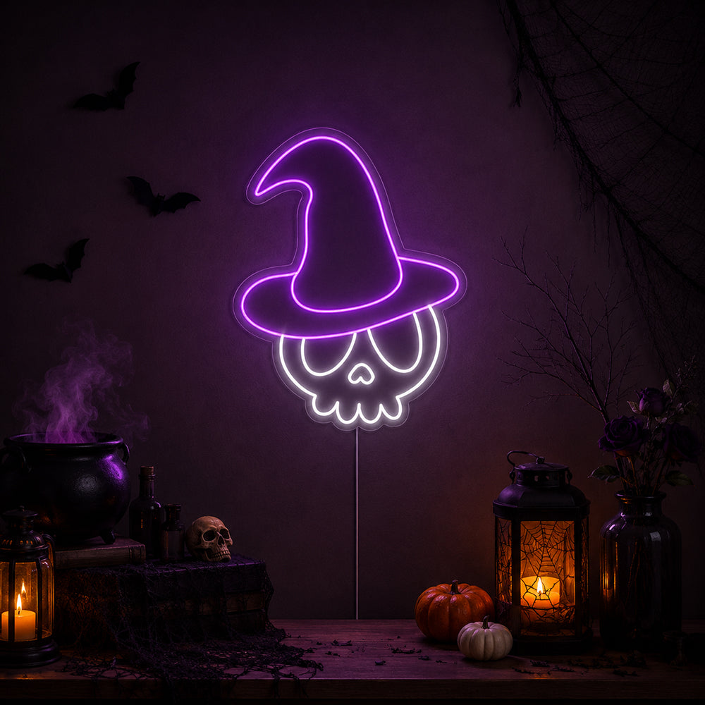 Niedlicher Totenkopf – Halloween-Dekoration, LED-Neonschild, hergestellt in London