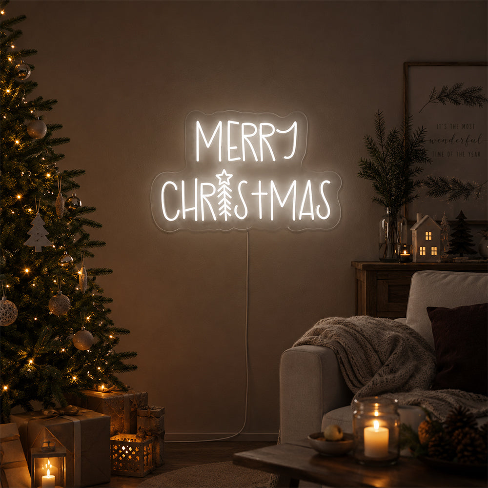Glædelig træ Jul før neonskilt - lavet i London jul neonskilte
