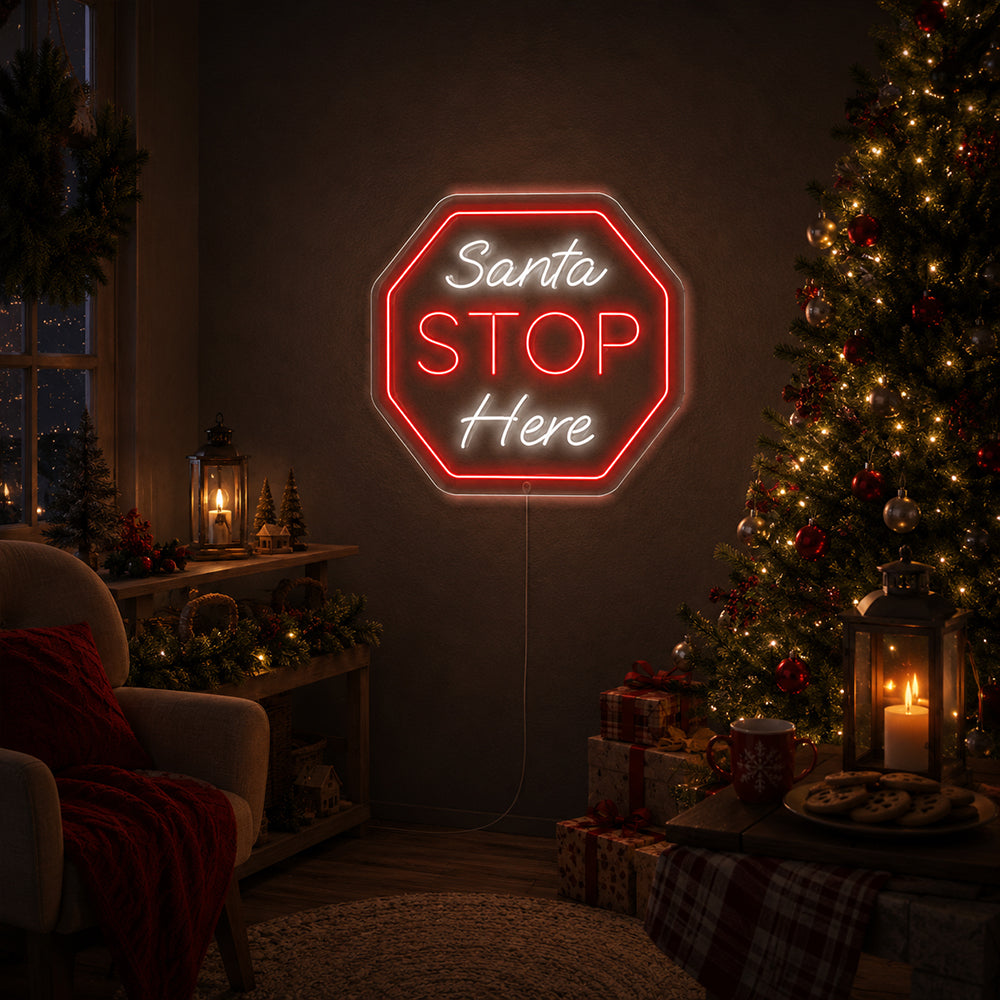 Julemanden Stop Her LED-neonskilte - Made in London Jule-neonskilte